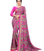 Pink printed faux georgette saree with blouse