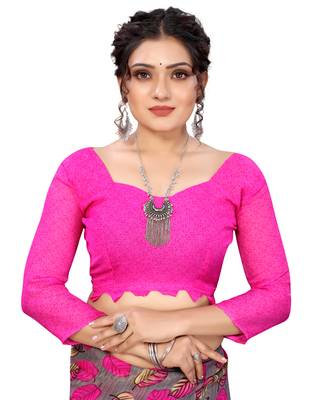 Pink printed faux georgette saree with blouse 5