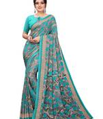 Green printed faux georgette saree with blouse
