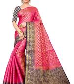Peach woven faux kanjivaram silk saree with blouse
