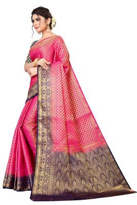 Peach woven faux kanjivaram silk saree with blouse 2