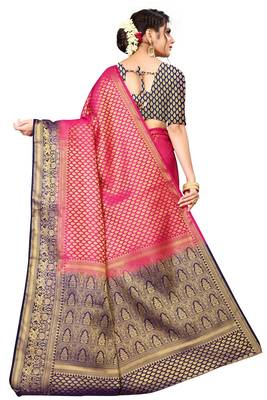 Peach woven faux kanjivaram silk saree with blouse 3