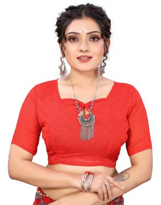 Red printed faux georgette saree with blouse 5