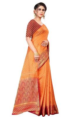 Orange woven faux kanjivaram silk saree with blouse 1