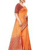 Orange woven faux kanjivaram silk saree with blouse