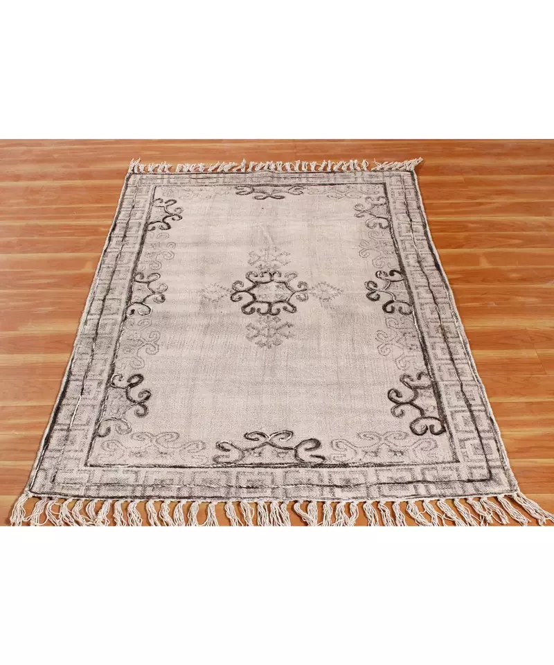 4x15 Ft Hand Block Printed Rug Boho Kilim Area Rug Outdoor Patio Decor Flat Woven