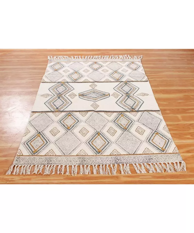 2x3 Ft Rug For Patio Decor Handmade Cotton Rug Hand Block Printed Flat Weave