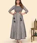 Vbuyz Women'S Embroidered Anarkali Cotton Bland Grey Stitched Kurta