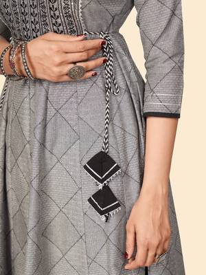 Vbuyz Women'S Embroidered Anarkali Cotton Bland Grey Stitched Kurta 8