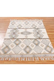 3x3 Ft Rug For Patio Decor Handmade Cotton Rug Hand Block Printed Flat Weave