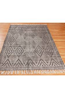 2.6x4 Ft Cotton Dhurrie Hand Block Printed Area Rug Floor Decor Brown Color