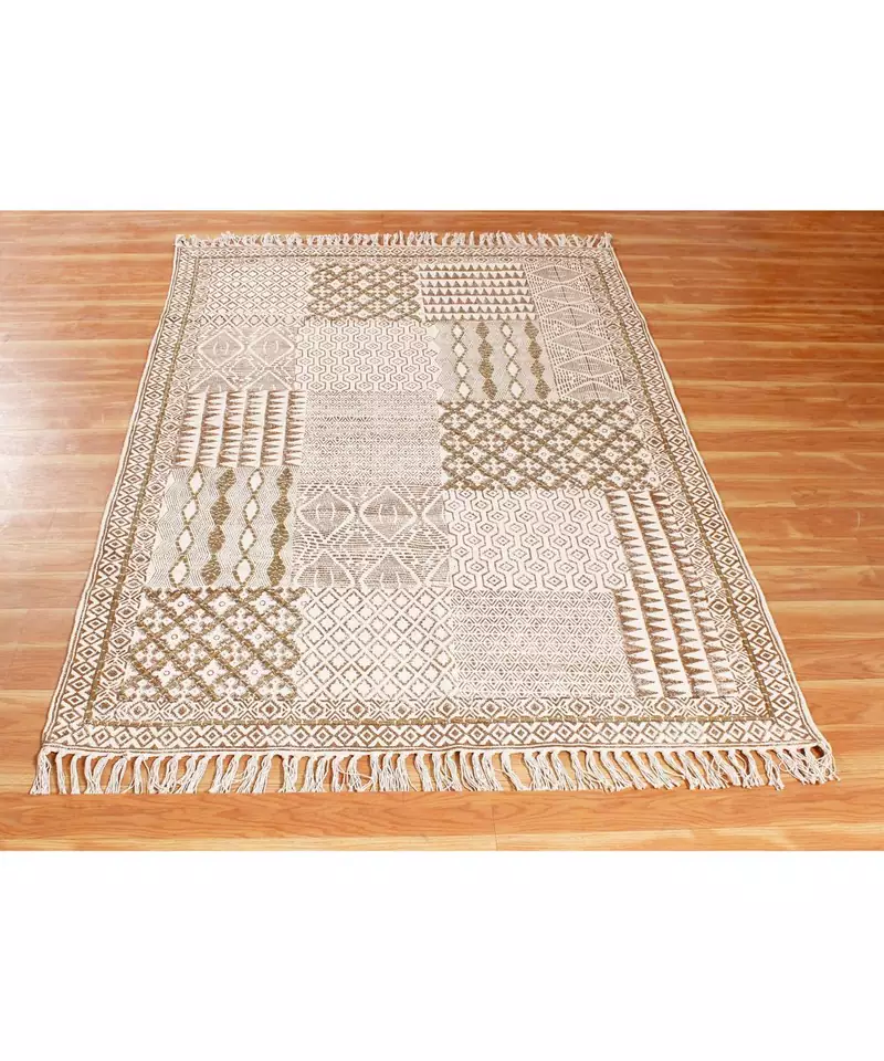 6x9 Ft Rug For Kids Room Boho Kilim Area Rug Hand Block Printed Cotton Durries