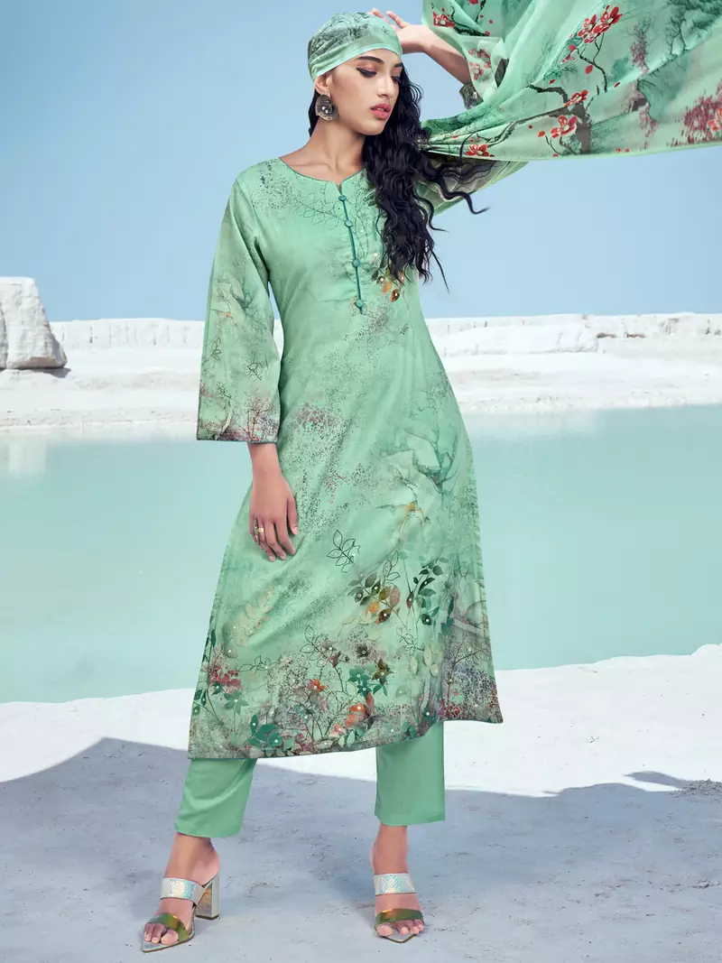 Green printed cotton salwar