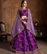 Hypnotizing Purple Dori Zari Thread And Glitter Sequins Embroidered Mulberry Silk Party Wear Lehenga Choli