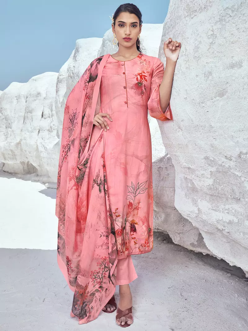 Pink printed cotton salwar