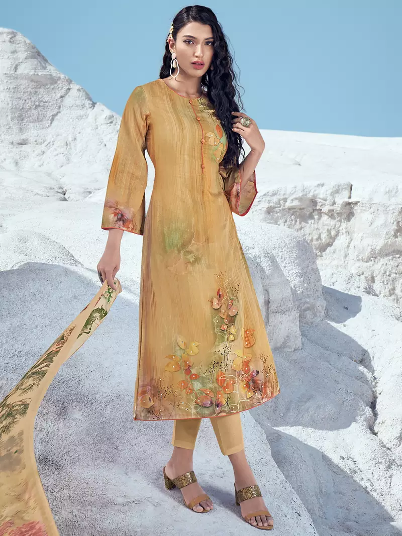 Yellow printed cotton salwar