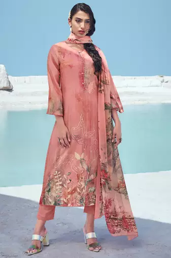 Peach printed cotton salwar