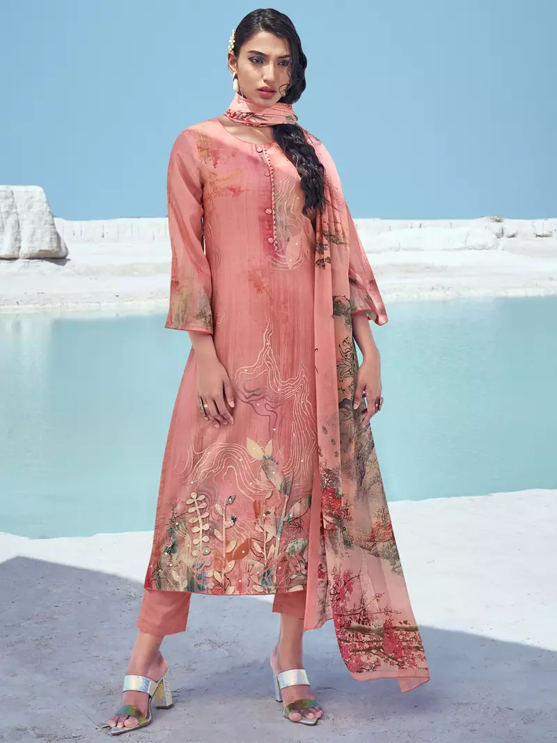 Peach printed cotton salwar