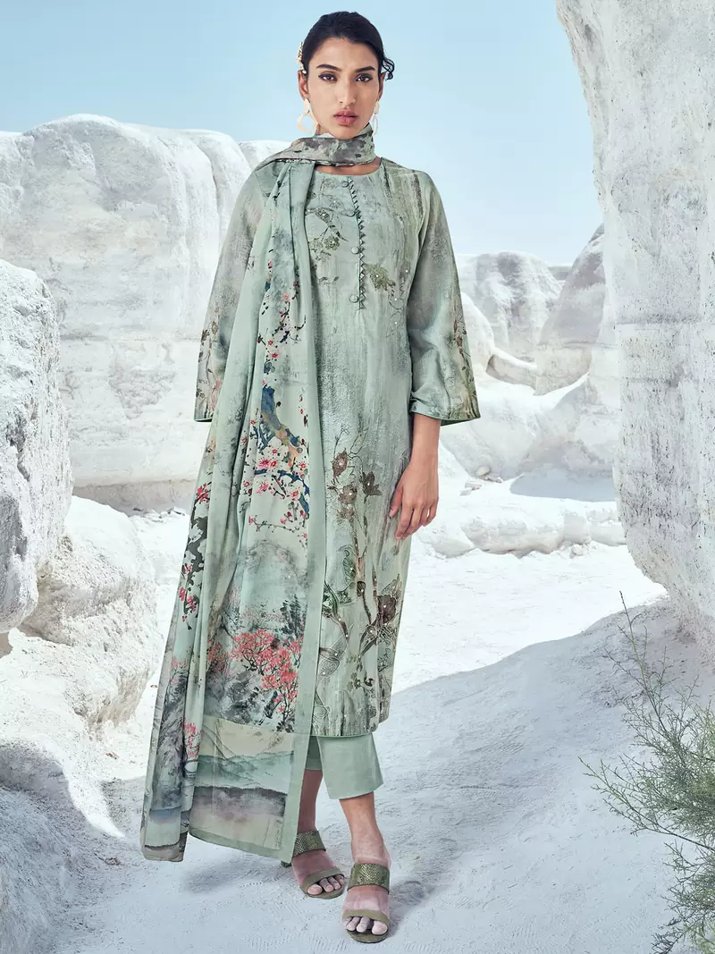 Teal printed cotton salwar