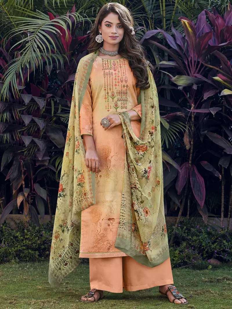 Peach embroidered cotton salwar
