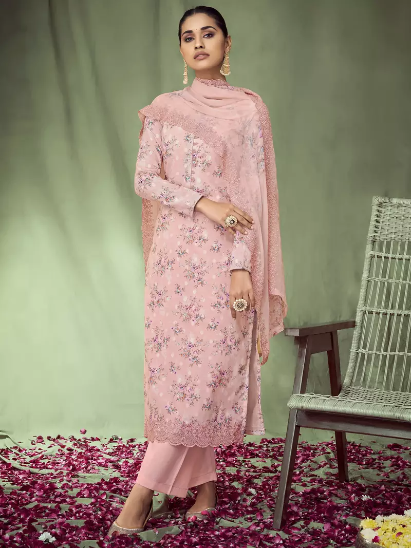 Pink embroidered jacquard salwar