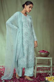 Turquoise embroidered jacquard salwar