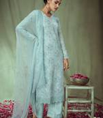 Turquoise embroidered jacquard salwar