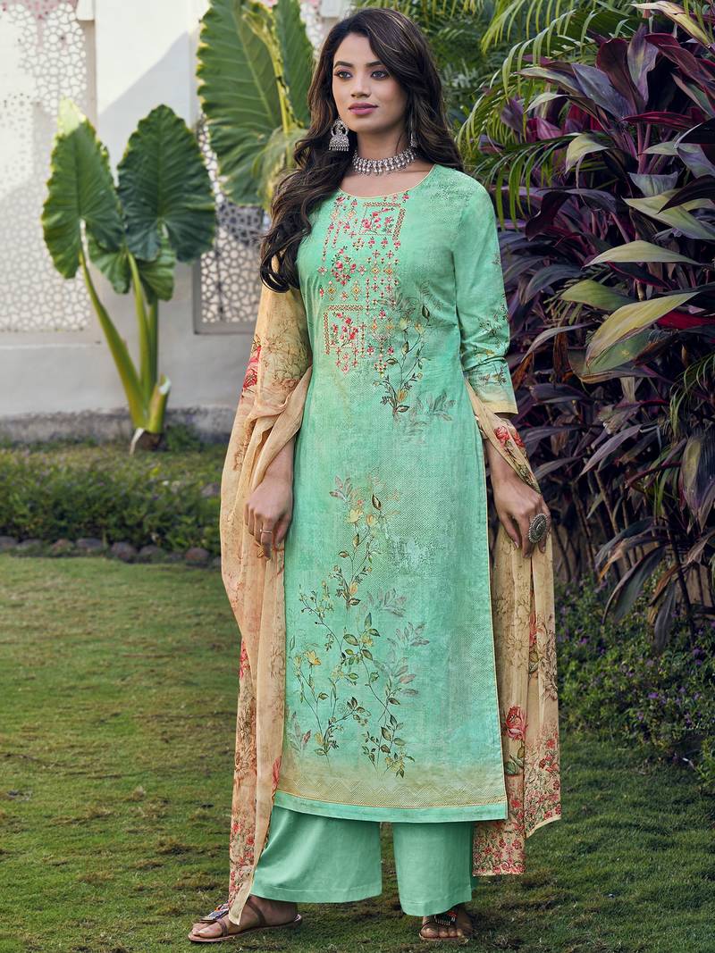 Green embroidered cotton salwar