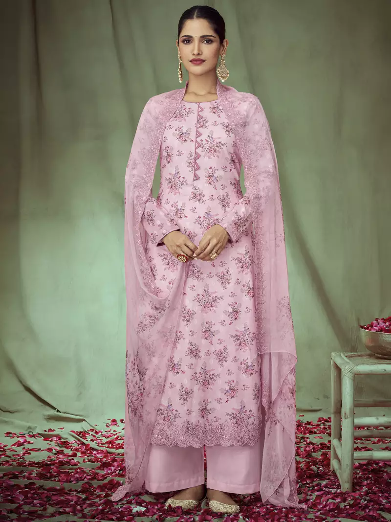 Pink embroidered jacquard salwar