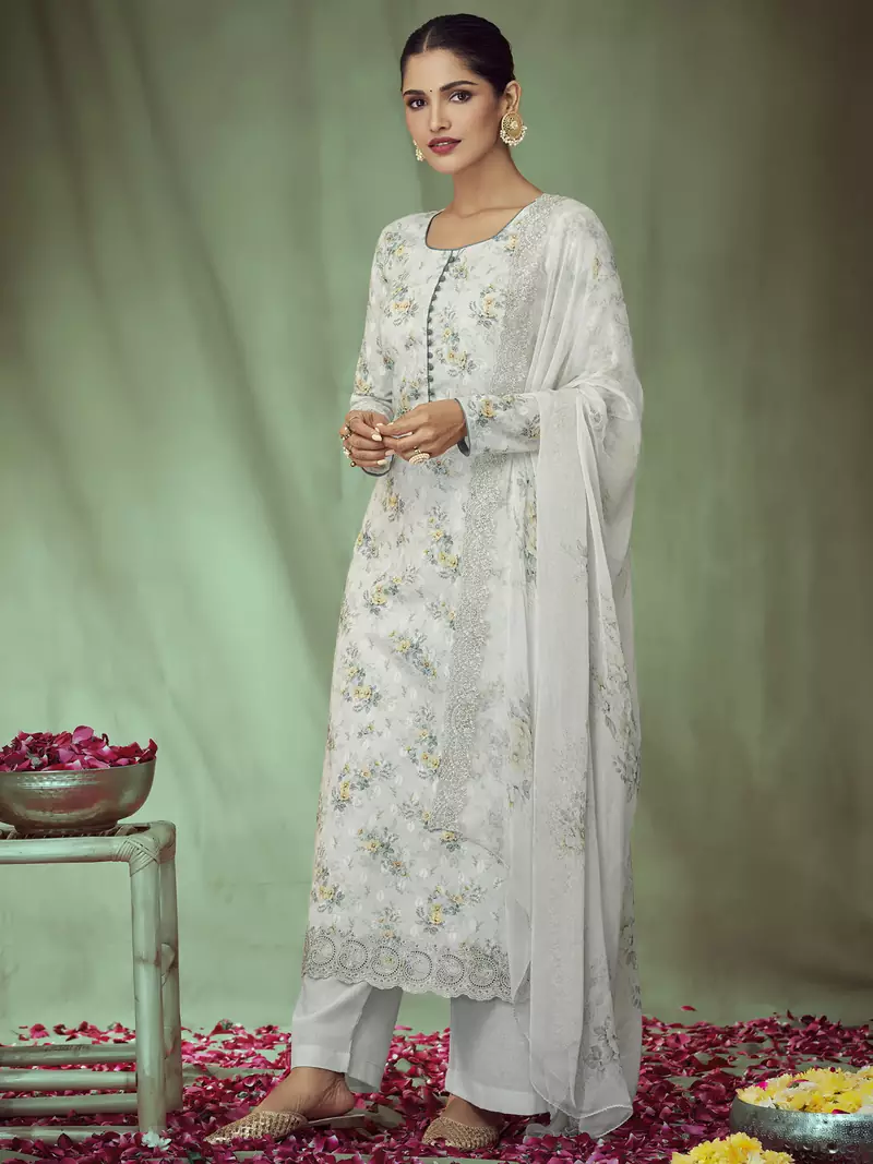 Off white embroidered jacquard salwar