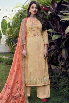 Beige embroidered cotton salwar