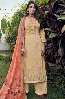 Beige embroidered cotton salwar