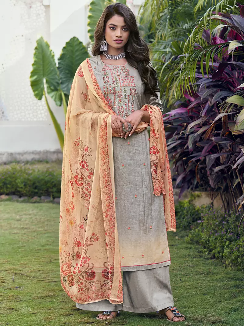 Grey embroidered cotton salwar