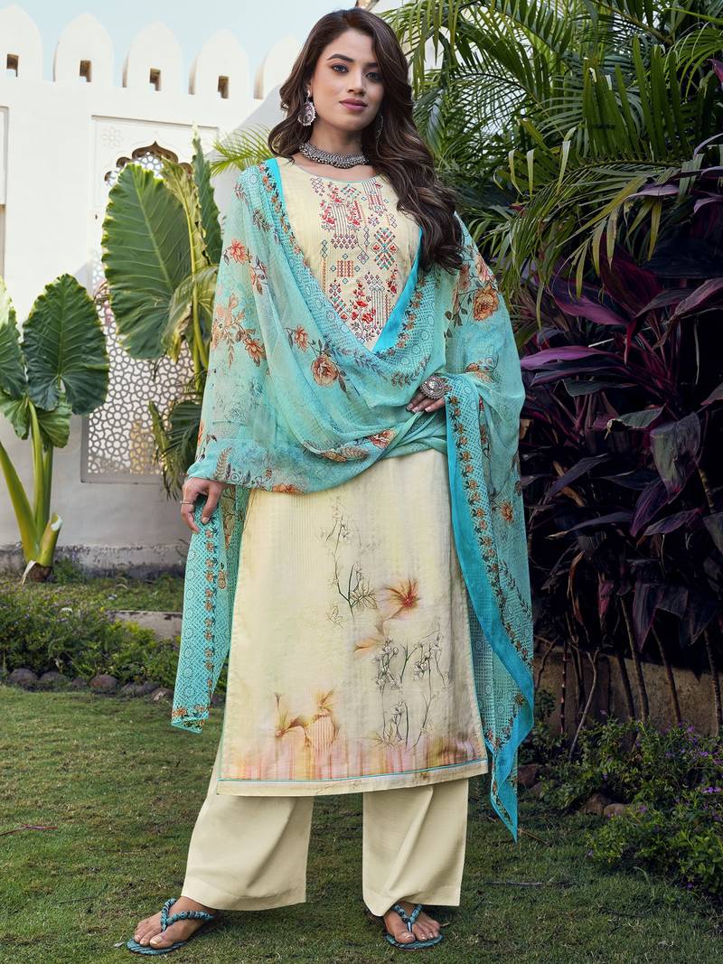 Cream embroidered cotton salwar