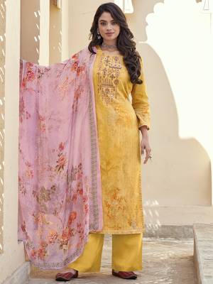 Yellow embroidered cotton salwar 1