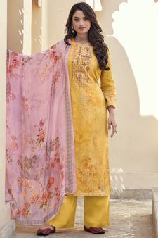 Yellow embroidered cotton salwar