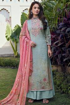 Turquoise embroidered cotton salwar