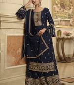 Navy blue embroidered jacquard salwar