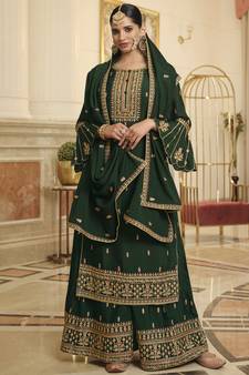 Green embroidered chiffon salwar