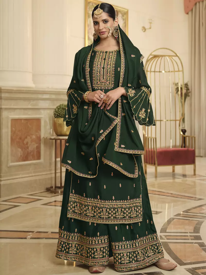 Green embroidered chiffon salwar