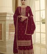 Maroon embroidered chiffon salwar
