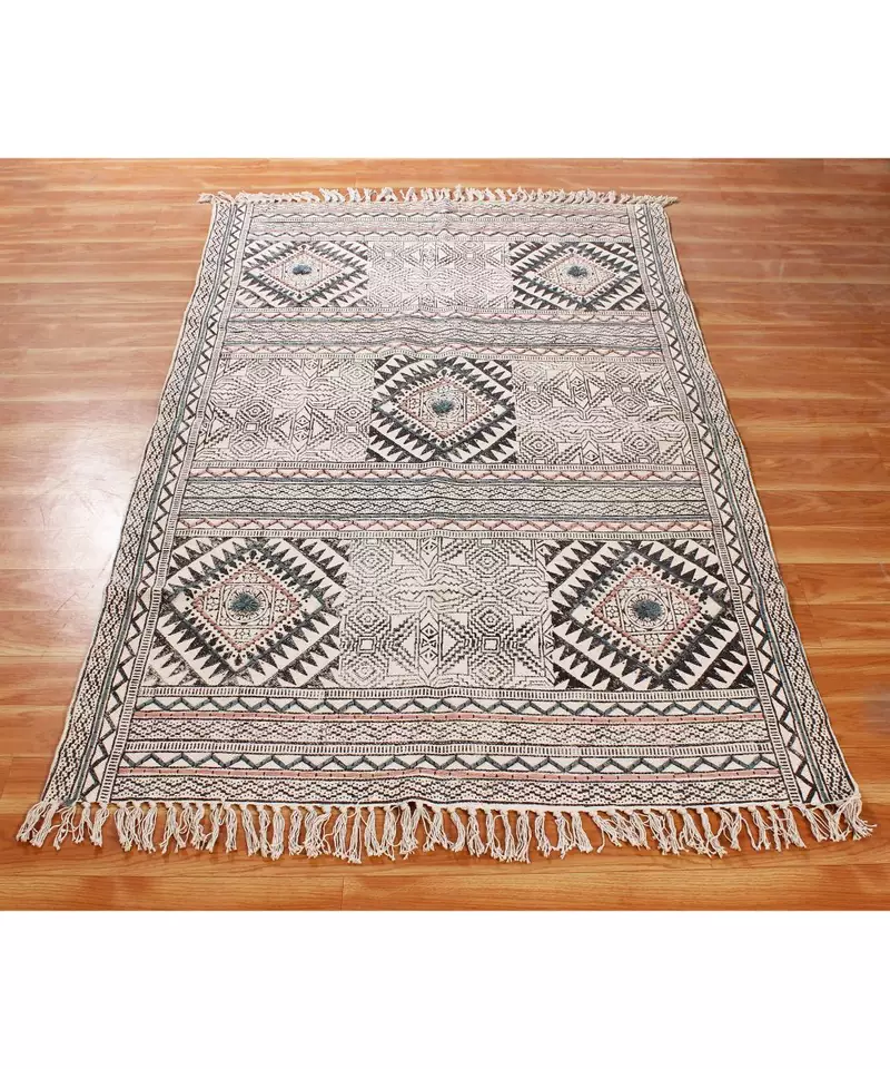 11x11 Ft Boho Rug Hand Made Cotton Dhurrie Area Rug Flatweave Brown Color Carpet