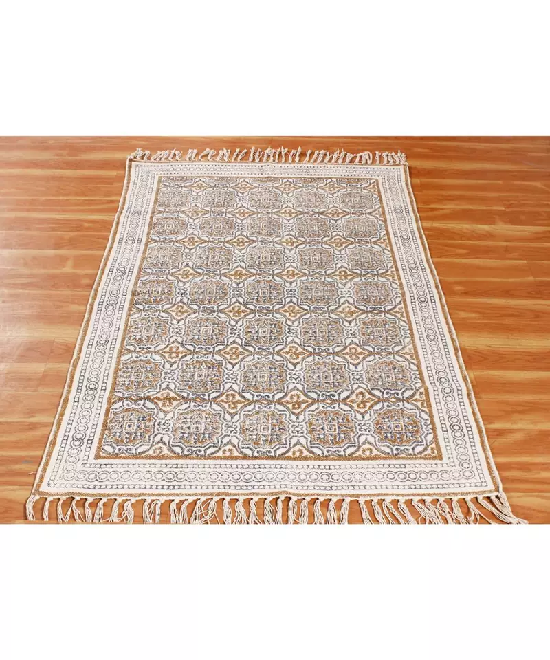 7x7 Ft Rug For Patio Decor Hand Made Cotton Dhurrie Area Rug Modern Style Rug