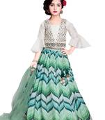 White Button Green Leriya Digital Print Embroidery Satin Silk Ready Made Designer Lehenga Choli For Kids Girls