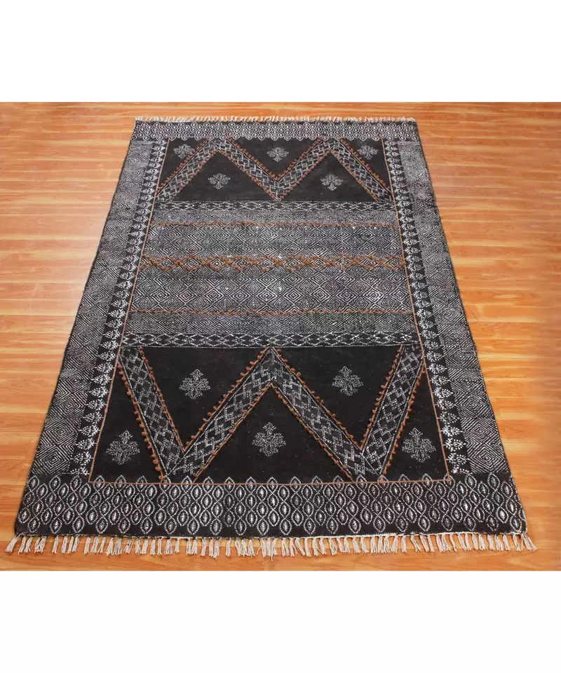 3x3 Ft Cotton Rug Geometric Dhurrie Hand Made Area Rug Indoor Office