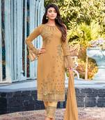 Aria Fabrics Mustard  Embroideried Semi Stitched Salwar Suit
