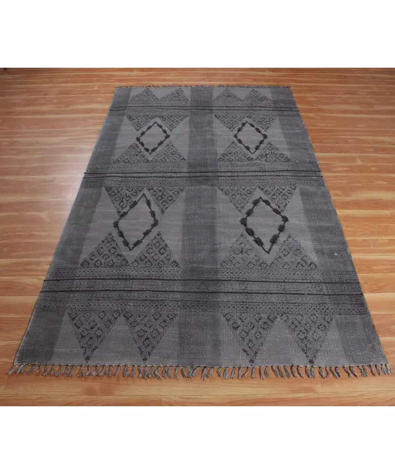 6x9 Ft Cotton Rug Hand Made Dabu Print Boho Kilim Area Rug Living Room Decor Carpet