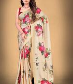 Multicolor Printed Satin Saree With Blouse
