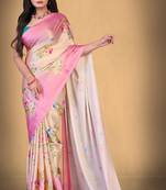 Baby Pink Printed Satin Saree With Blouse