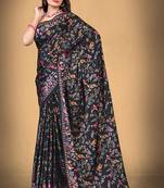 Black Printed Satin Saree With Blouse